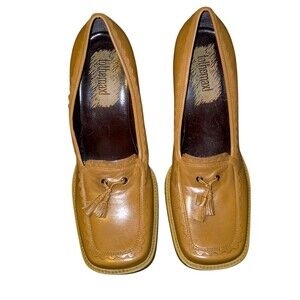Tothemax Women's Tan Leather Slip-On Heels W/ Tassels Size 8 Comfort Wedge Shoe